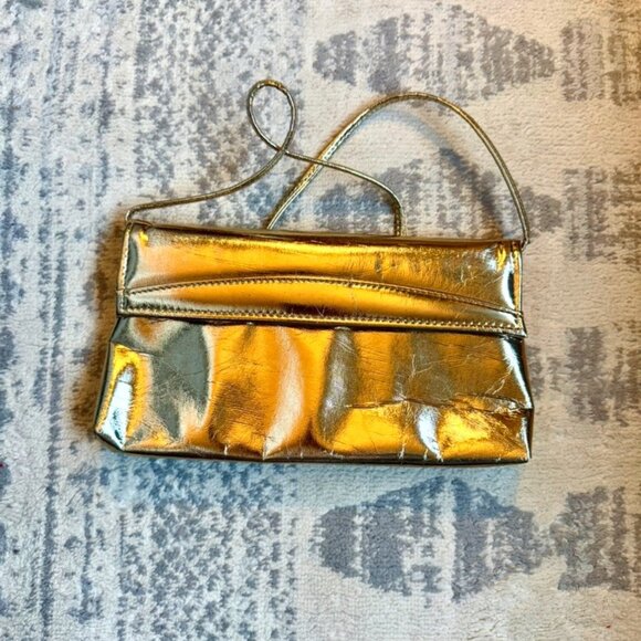 1980s Vintage Gold Vegan Leather Evening Bag - Picture 1 of 7